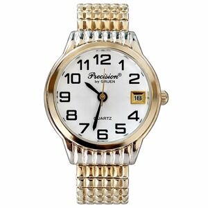 Precision by Gruen Watch Women Two Tone Silver Gold Expansion Band Date GP435L